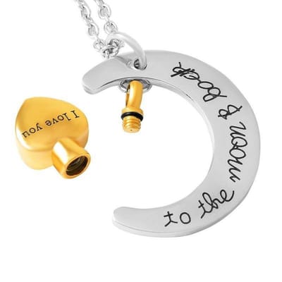 Aramat Jewels | Gedenkhangers | Ashanger Maan Staal – Meerdere Modellen & Kleuren Rouwsieraad | Hart/Goudkleur-i love you to the moon-3.5x2.8cm | |20mm | Staal | Volwassenen | Verkleurd niet