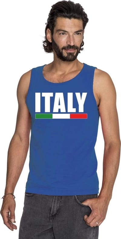 Blauw Italy supporter mouwloos shirt heren - Italie singlet shirt/ tanktop S