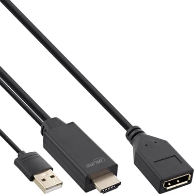 InLine HDMI - DisplayPort adapter | USB-A voeding | 4K 30Hz | 0,30 meter