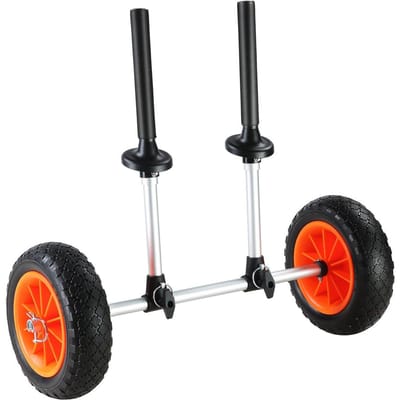 Chariot de Kayak Robuste, Capacité de Charge de 280 lbs, Chariot à Roulettes Démontable pour Canoë avec Pneus Pleins de 10'', Largeur Réglable et Protection Supérieure en Mousse, pour Kayaks