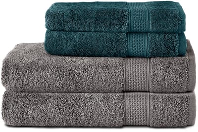 Komfortec Handdoekenset 2x handdoek 50x100 cm + 2x badhanddoek 70x140 cm - 100% Katoen - Antraciet&Petroleumblauw