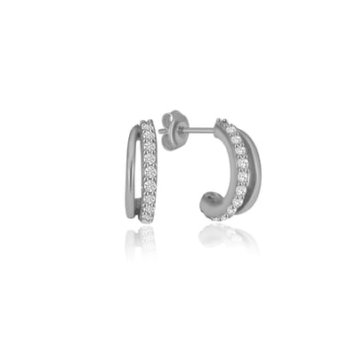 Sierlijke Dubbele Oorring Met Zirkonia  Earring (925 sterling Zilvergehalte) Oorbel Trendy Minimalistisch Zilveren Oorring Meisje | Cadeau Voor Vrouw