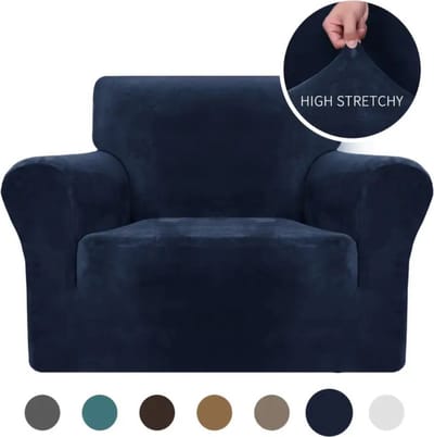 Livano Bankhoes - Bankbeschermer - Stretch - Sofa Cover - Fluweel - Marineblauw - Fauteuil