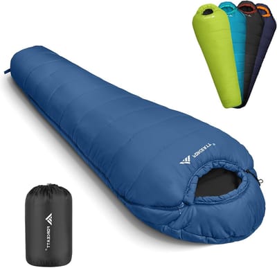 Mummyslaapzak met capuchon, geschikt voor temperaturen van 0°C tot 20°C, 3-4 seizoenen, compact en lichtgewicht, waterdicht en scheurvast, perfect voor kamperen en outdoor avonturen
