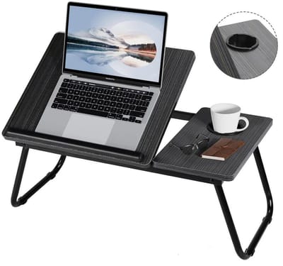 Hutjemutje - laptop standaard - opklapbare laptopbureau - 5-niveau's verstelbaar - met bekerhouder - multifunctioneel - zwart