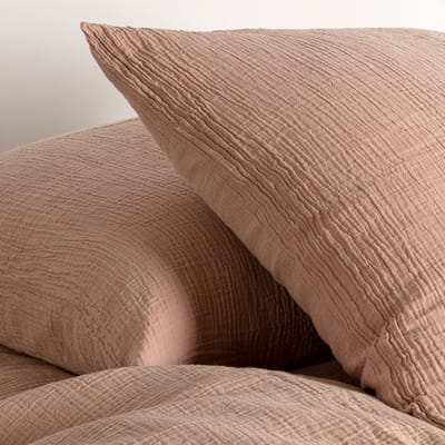Casilin - Strijkvrij Dekbedovertrek Mousseline - 140x220 - Inclusief Bijhorende Kussensloop - 1 Persoons - 100% Tetra Katoen - Oranje-Roze