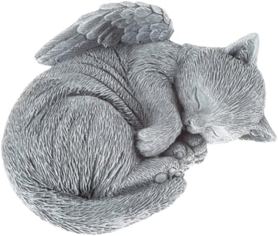 Janse® Tuinbeeld poes met vleugels - Slapende poes grijs - Grafdecoratie - Kat met engelen vleugels - Standbeeld polyresin - Tuindecoratie - Herdenkingsbeeld - Rustplaats