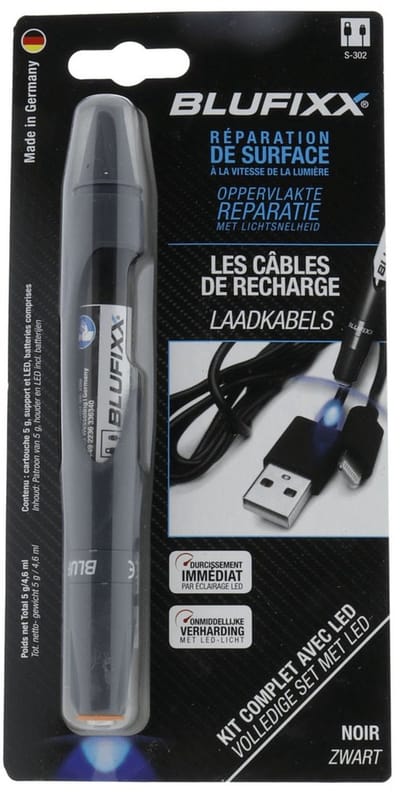 BLUFIXX Laadkabel Reparatieset + LED lamp - Zwart
