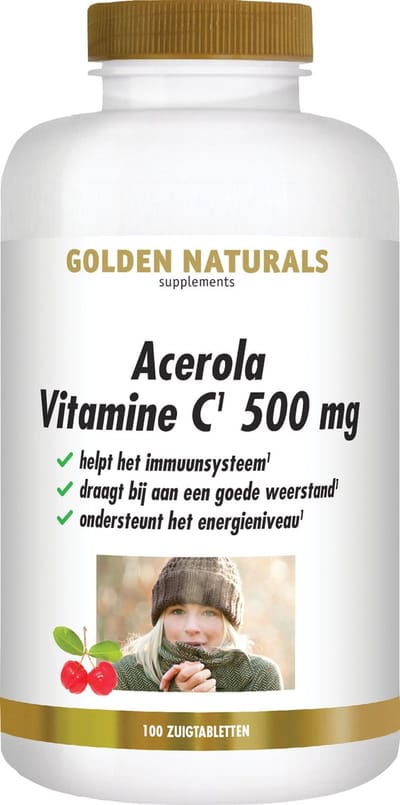Golden Naturals Acerola Vitamine C 500mg (100 veganistische zuigtabletten)