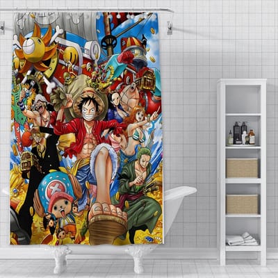 Douche Anime Voor L-Luffys Gordijn Waterdicht Polyester Stof Verf Kleurrijke Badgordijnen Huis Badkamer Decor Gordijn Met Haak YL120x180cm