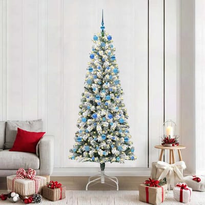 vidaXL - Kunstmatige - Hinged - Kerstboom - 300 - LED's - Groen - en - Wit - 210 - cm
