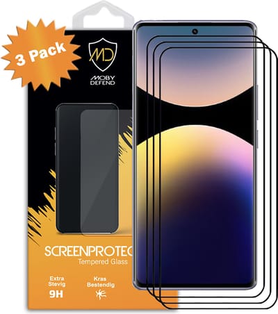 3-Pack MobyDefend Screenprotectors - Geschikt voor Xiaomi Redmi Note 14 Pro 4G - Screensavers Met Zwarte Randen - Gehard Glas