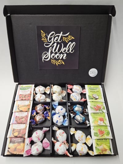 Chocolade Ballen - Thee Proeverij Pakket Groot | Mystery Card 'Get Well Soon' met persoonlijke (video)boodschap | Chocolade-Theepakket | Feestdagen box | Chocolade cadeau | Valentijnsdag | Verjaardag | Moederdag | Vaderdag