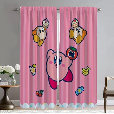 Raamgordijn voor Kamer 2 Panelen Kirbys Gordijnen Kinderkamer Shades Scheidingswand Huis Interieur Gordijnen Halloween Decoratie Woonkamer W50xH70cmx2pcs-CL pink