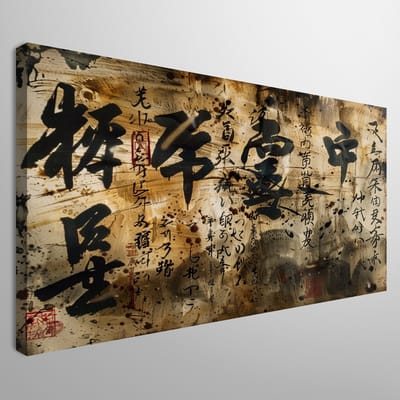 Japanese calligraphy | Lyrical Brushstrokes: A Poetic Ode to Japanese Calligraphy Mastery | Kunst - 45x30 centimeter op Canvas | Foto op Canvas