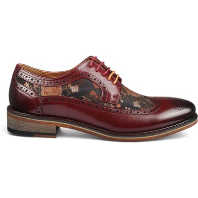 Justin Reess Heren Wijnrode Leren Bloemenprint Brogue Dress Schoenen - Ross