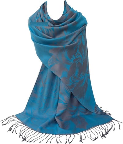 Dames Sjaal - Pashmina Stijl - Chique Outfit - Bloemenprint Effect - 180 cm - Turquoise Blauw