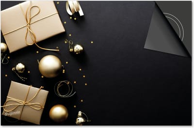 Inductie beschermer 60x60 - afdekplaat inductie mat - Dietrix Kookplaat beschermer - Exclusief - Feestdagen - Zwart met gouden cadeautjes
