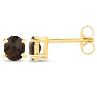 Vira Jewels Ohrstecker 925-Sterling Silber vergoldet Glänzend Rauchquartz