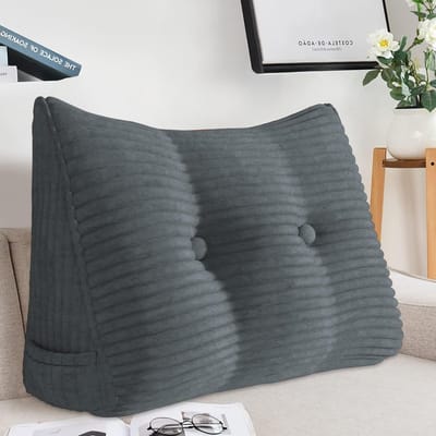 Corduroy Wigkussen - Rugsteun Kussen - Comfortabel Lezen - Afneembare Hoes - 60x50x20cm - Donkergrijs