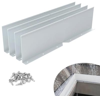 Set van 4 aluminium dakgoten spatschermen - Opvouwbare regenwaterdakgoot met schroeven voor platte daken, vallei en hoek - Buigbare dakomleider - Zilver