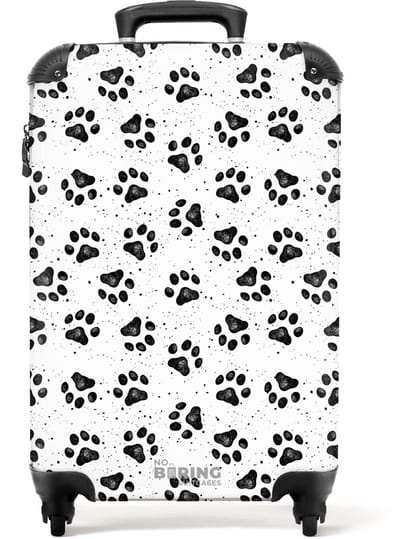 NoBoringSuitcases.com - Koffer - Honden poot patroon zwart wit - Past binnen 55x40x20 cm en 55x35x25 cm - Trolley handbagage - Valiezen met wieltjes volwassenen - Reiskoffer op wielen - Rolkoffer lichtgewicht