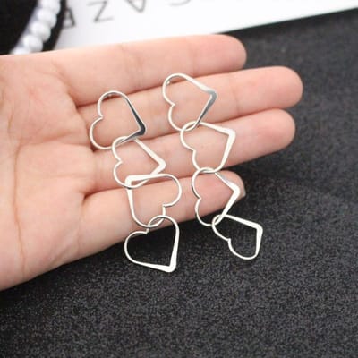 Meerlaagse Metalen Holle Hart Lange Hangende Oorbellen Voor Vrouwen Zoete Eenvoudige Oorbellen Sieraden Accessoires Valentijnsdag Meisjes Cadeau