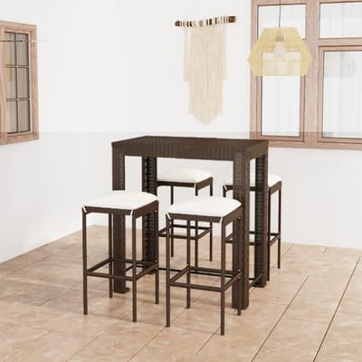 vidaXL - 5-delige - Tuinbarset - met - kussens - poly - rattan - bruin