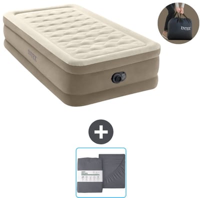 Intex Luchtbed - 1-Persoons - 99 x 191 x 46 cm - Beige - Inclusief pomp en Hoeslaken