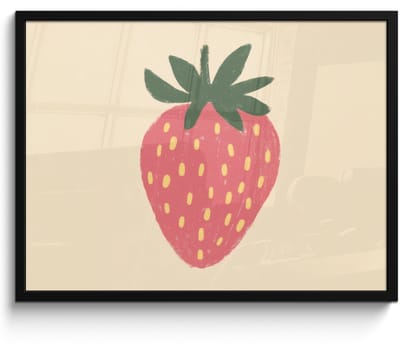 Poster in lijst - Fotolijst 70x50 cm - Posters - Aardbei - Minimalistisch - Rood - Fruit - Posterlijst zwart - Decoratie - Wanddecoratie woonkamer - Muurdecoratie slaapkamer