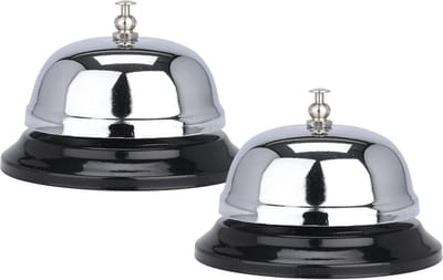 Set van 2 Zilvere Metalen Tafelbellen voor Service en Receptie