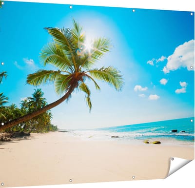 Gards Tuinposter Tropisch Strand en Zee in Sri Lanka - 150x120 cm - Tuindoek - Tuindecoratie - Wanddecoratie buiten - Tuinschilderij