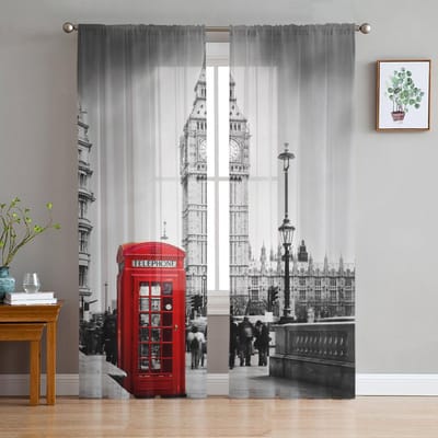Tower Of London Verenigd Koninkrijk Big Ben Transparante Gordijnen voor Woonkamerdecoratie Raamgordijnen voor Keuken Tule Voile Organza Gordijnen W135 x H115cm x1 gray