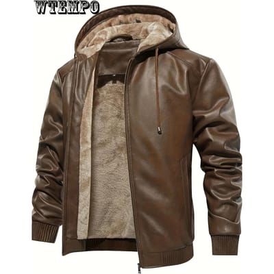 Heren effen PU leren capuchonjassen - Winddichte waterdichte trendy dikke jas - Voor lente en herfst - Voor heren - Geschikt voor buitenactiviteiten XXXXL