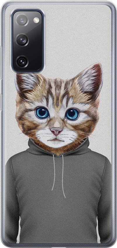 Leuke Telefoonhoesjes - Hoesje geschikt voor Samsung Galaxy S20 FE - Kat schattig - Soft case - TPU - Kat - Grijs