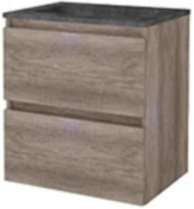 Basic-Line Start 46 Badkamermeubelset - 60 x 46 cm - Greeploos - 2 Lades - Hardstenen Wastafel - 1 Kraangat - Scotch Oak