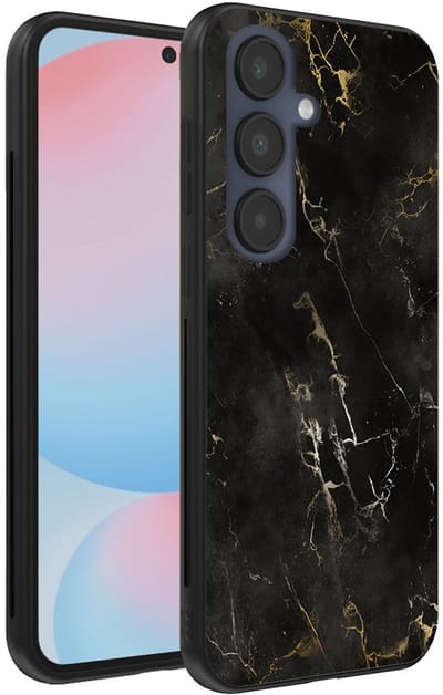 Smartphonica Telefoonhoesje Geschikt voor Samsung Galaxy S24 FE met marmer opdruk - TPU backcover case black marble design - Zwart geschikt voor Samsung Galaxy S24 FE