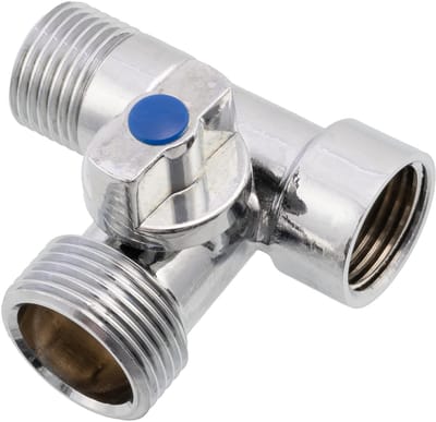 Dailygoods- Driewegklep 1/2"x1/2"x3/4" - Messing - Vernikkelde oppervlakte - Aansluiting voor sanitair - Keuken/Badkamer - Lichtgewicht 126 g - Kogelklep