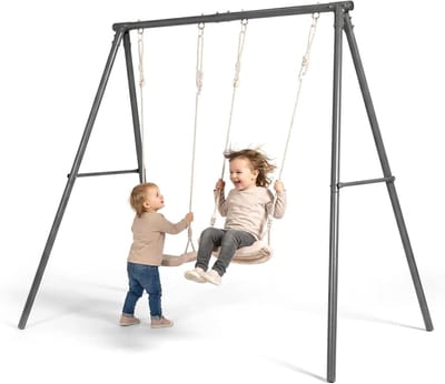 Dubbele Tuinschommel - Schommelbank Buiten - Actief Buitenspel - In hoogte verstelbaar - 209x142x182 cm - Beige