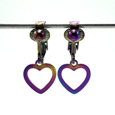 Clip Oorbellen Kinderen - Oorclips - Regenboogkleur open hartje - Neochrome - Hangoorbellen - MNQ bijoux