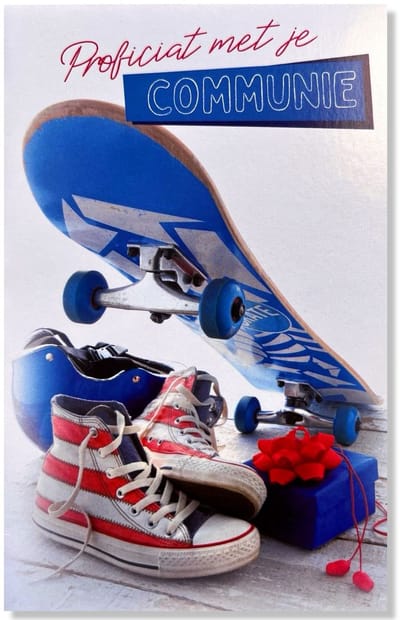 Communie Wenskaart Skateboard - 12x17cm - Gevouwen kaart inclusief envelop - Communiekaart