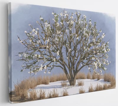 Saammp Canvas Schilderij - boom in de sneeuw - Abstract - 30x20 - Foto op canvas - Wanddecoratie - Muurdecoratie Woonkamer - Slaapkamer decoratie - Canvas Print