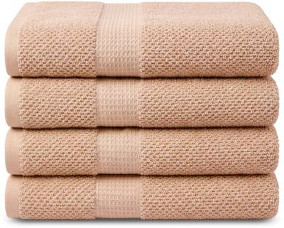 DoubleDry Popcorn Weave Handdoeken 50x90 cm - Set van 4 - 100% Katoen 450 g/m2 - OEKO-TEX Made in Green - Perzik