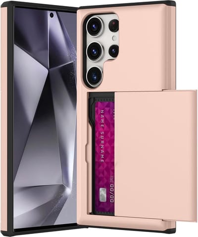 YPCd Hardcase Pasjeshouder Hoesje – Geschikt voor Samsung Galaxy S24 Ultra – Shockproof Backcover met Verborgen Kaartvak / Kaarthouder – Roze