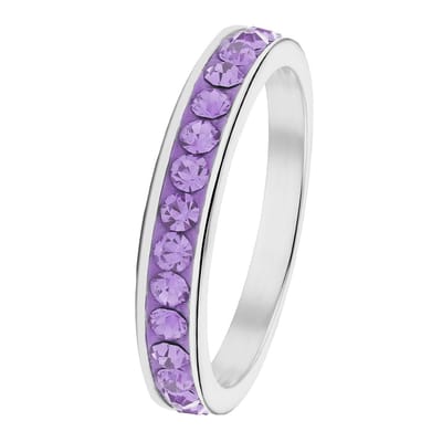 Lucardi Meisjes Kinder ring met plating - Rond - Violet Kristal - Cadeau - Staal - Zilverkleurig