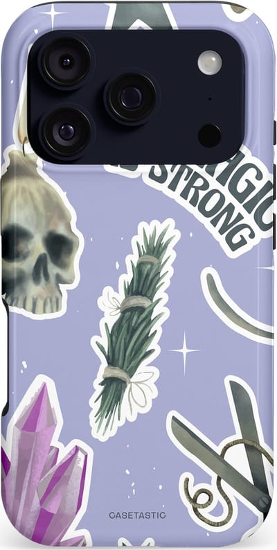 Casetastic hoesje geschikt voor Apple iPhone 17 Pro - MagSafe - Dubbellaagse bescherming - Lila Paarse Hekserij Strong Magic Sterren Collage - Fashion Case - Lila Lichtgrijs Wit