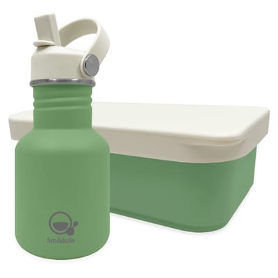 Smikkels - RVS Lunchset - Drinfkles - Broodtrommel met siliconen deksel - 304 RVS (18/8) - Groen - Schoolset kind