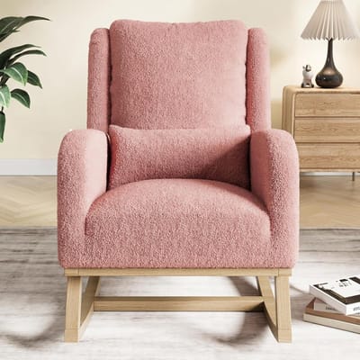 Schommelstoel Lounge - Comfortabele stoel - Ontspannen lezen - Zachte teddy stof - 68 x 93 x 96 cm - Roze