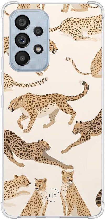 Shockproof hoesje - Geschikt voor Samsung Galaxy A53 - Cheetah - Extra sterke case - TPU/polycarbonaat - Print / Illustratie - Bruin, Transparant