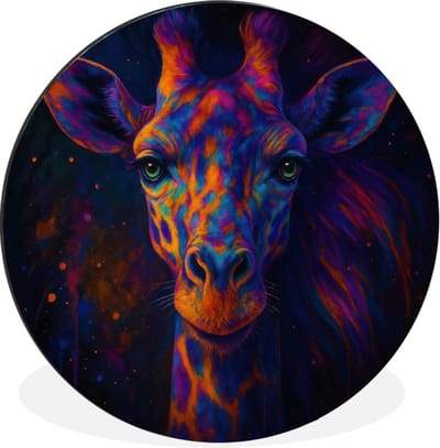 WallCircle - Wandcirkel - Muurcirkel - Giraffe - Gekleurd - Verfspatten - Aluminium - Dibond - 30x30 cm - Binnen en Buiten